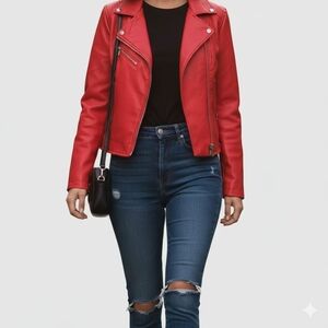Stradivarius Vibrant Red Leather Jacket